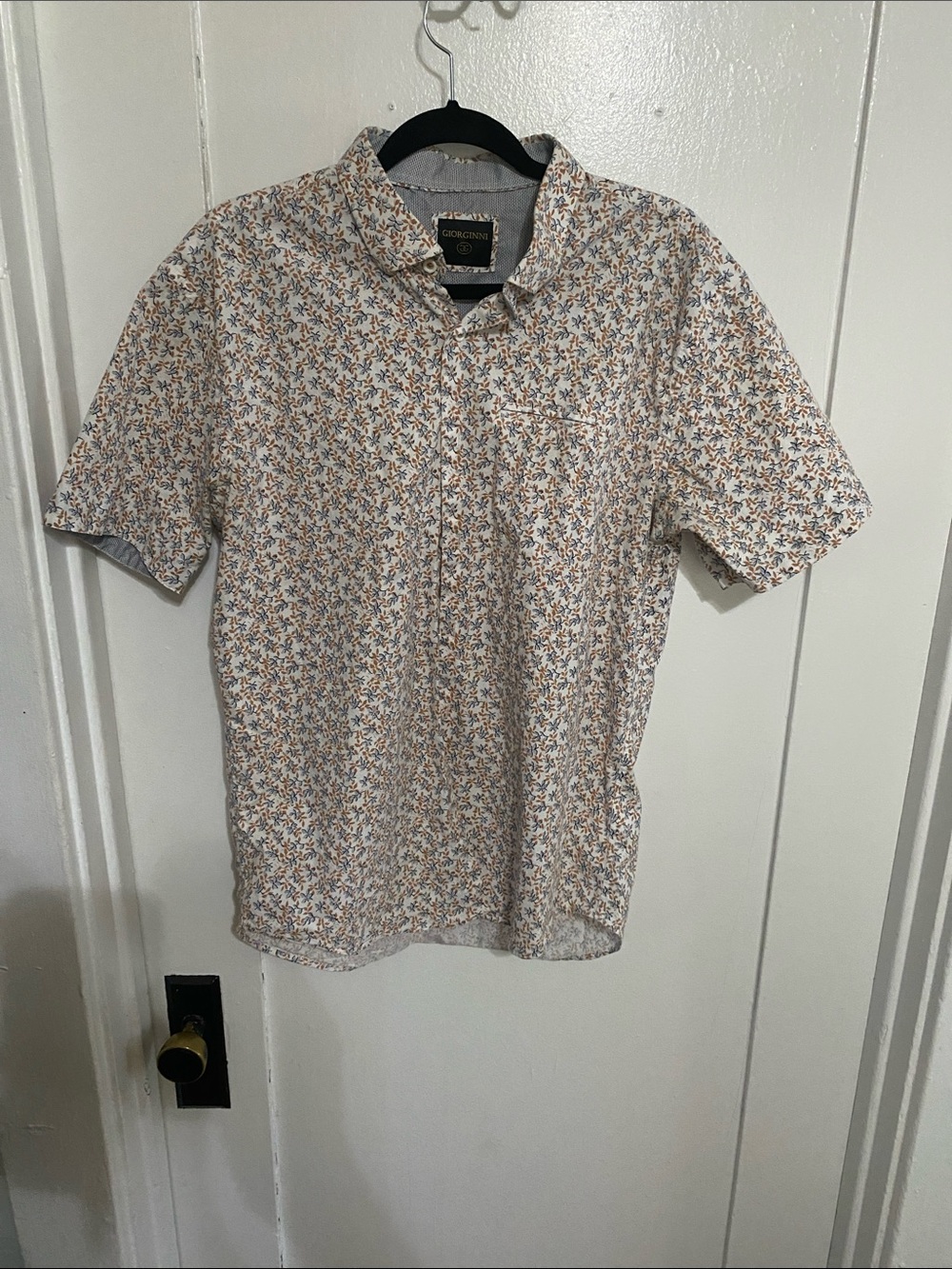 Giorgio Armani Short-Sleeve Floral Button-Down in Cream and Brown